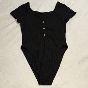 SHEIN EZwear Plus Ribbed Knit Black Bodysuit Large